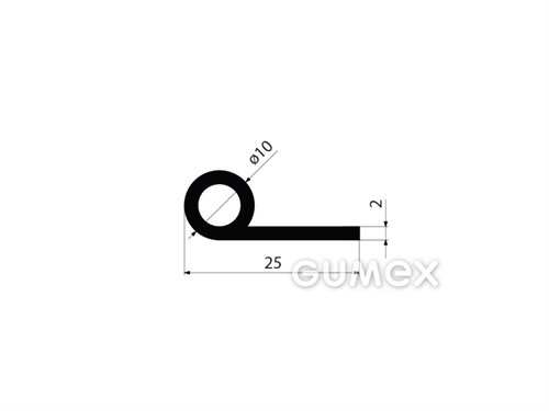 Pryžový profil tvaru "P" s dutinkou, 25x10/2mm, 70°ShA, EPDM, -40°C/+100°C, černý